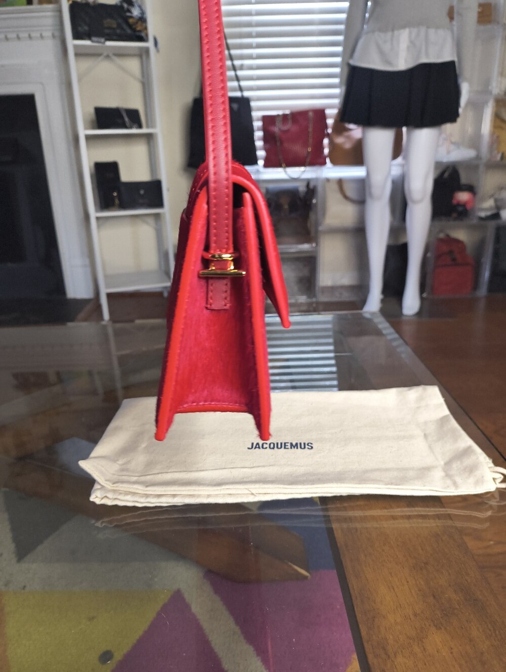 Jacquemus Le Bambino Long Red Pony Hair And Leather Shoulder Bag With Dust Bag - Picture 5 of 14